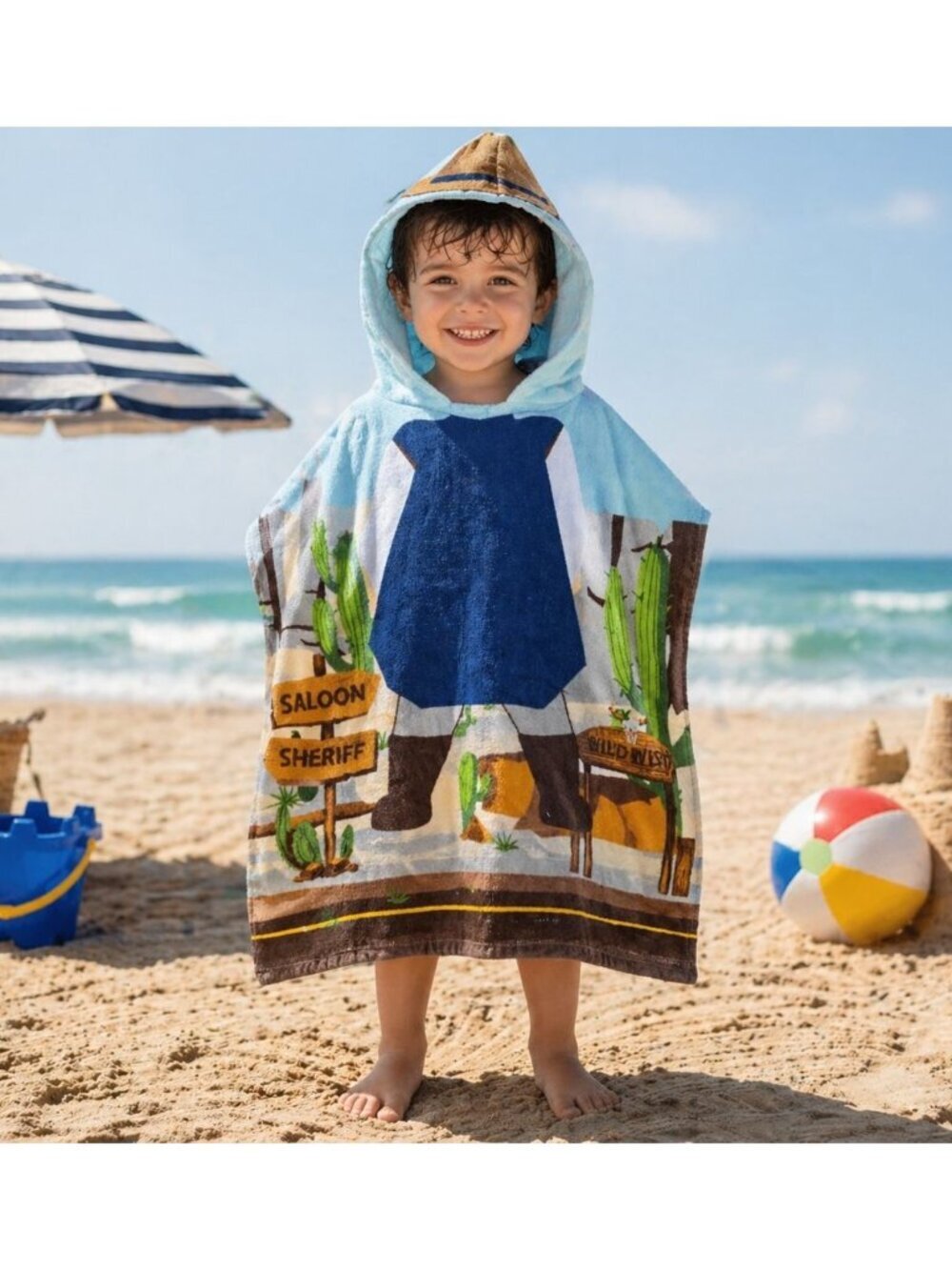 New Kids Sheriff Hooded Beach Towel Poncho Cowboy Western Saloon Bath Towel